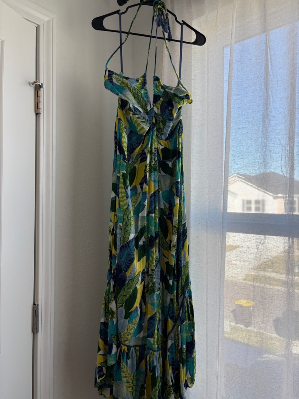 Aerie Tropical Print Halter Maxi Dress in Green & Blue Large